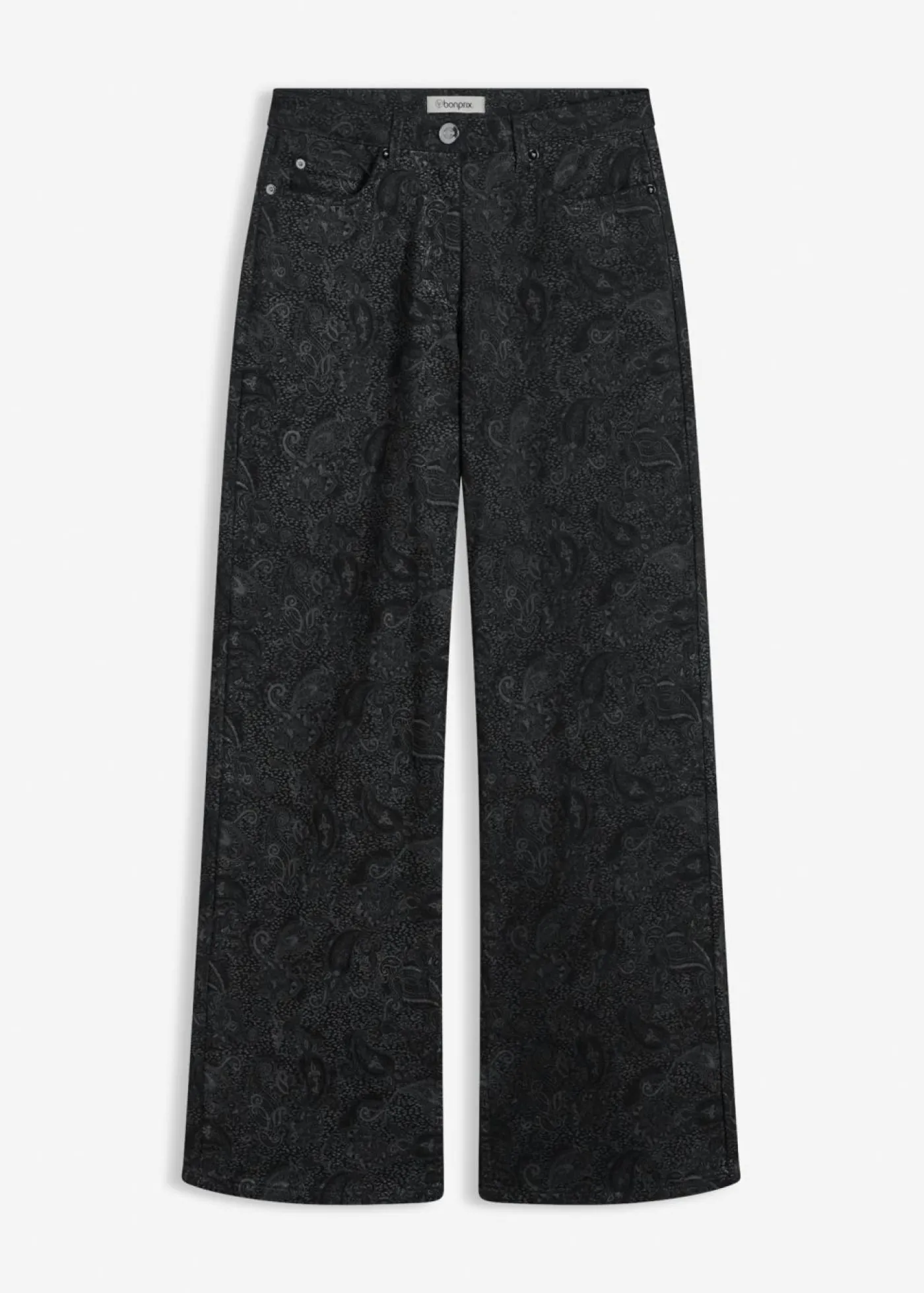 bonprix bonprix Pantalón elástico de algodón con pernera ancha Negro + gris ahumado