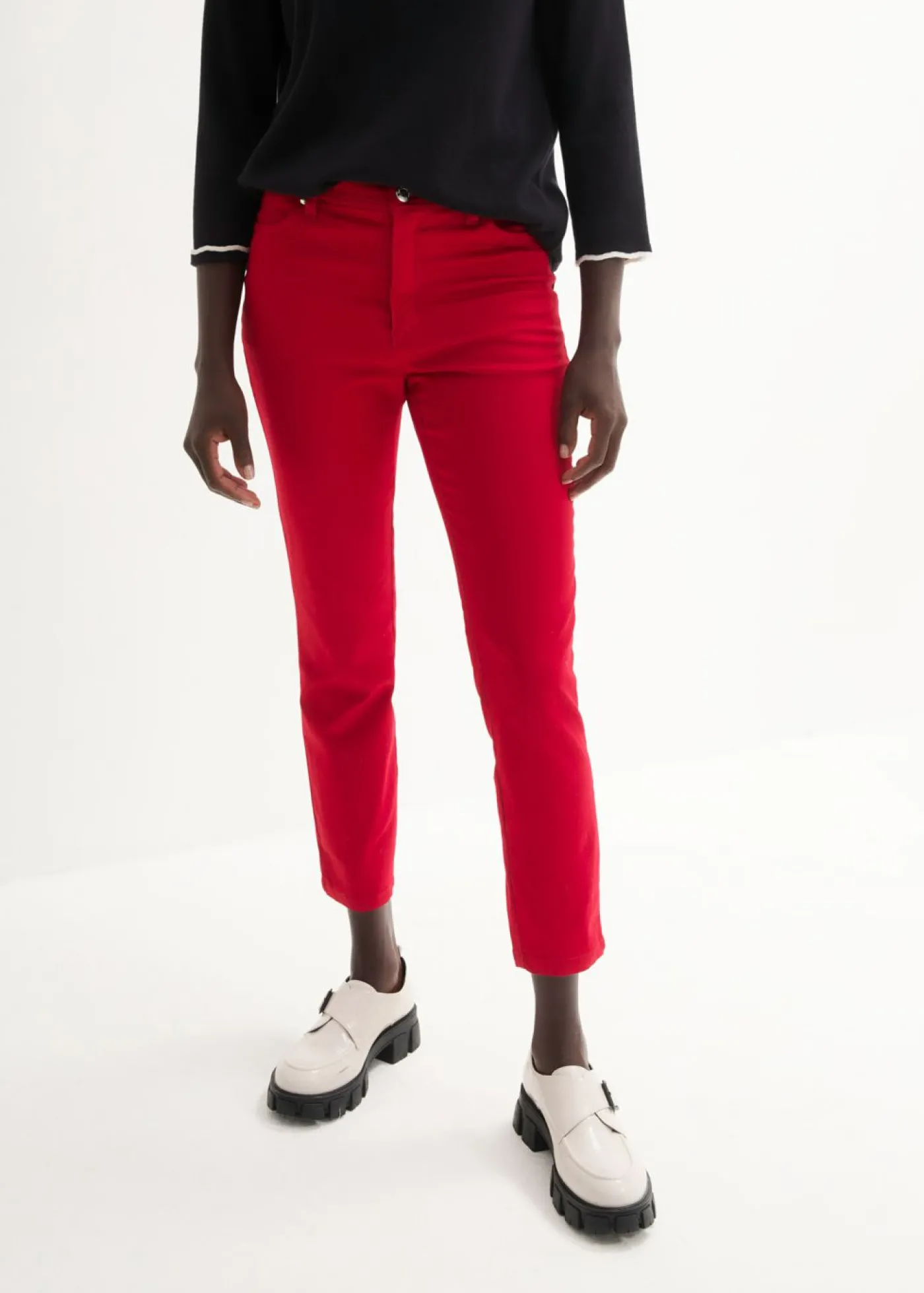 bonprix bonprix Pantalón elástico de algodón rojo cayena Discount