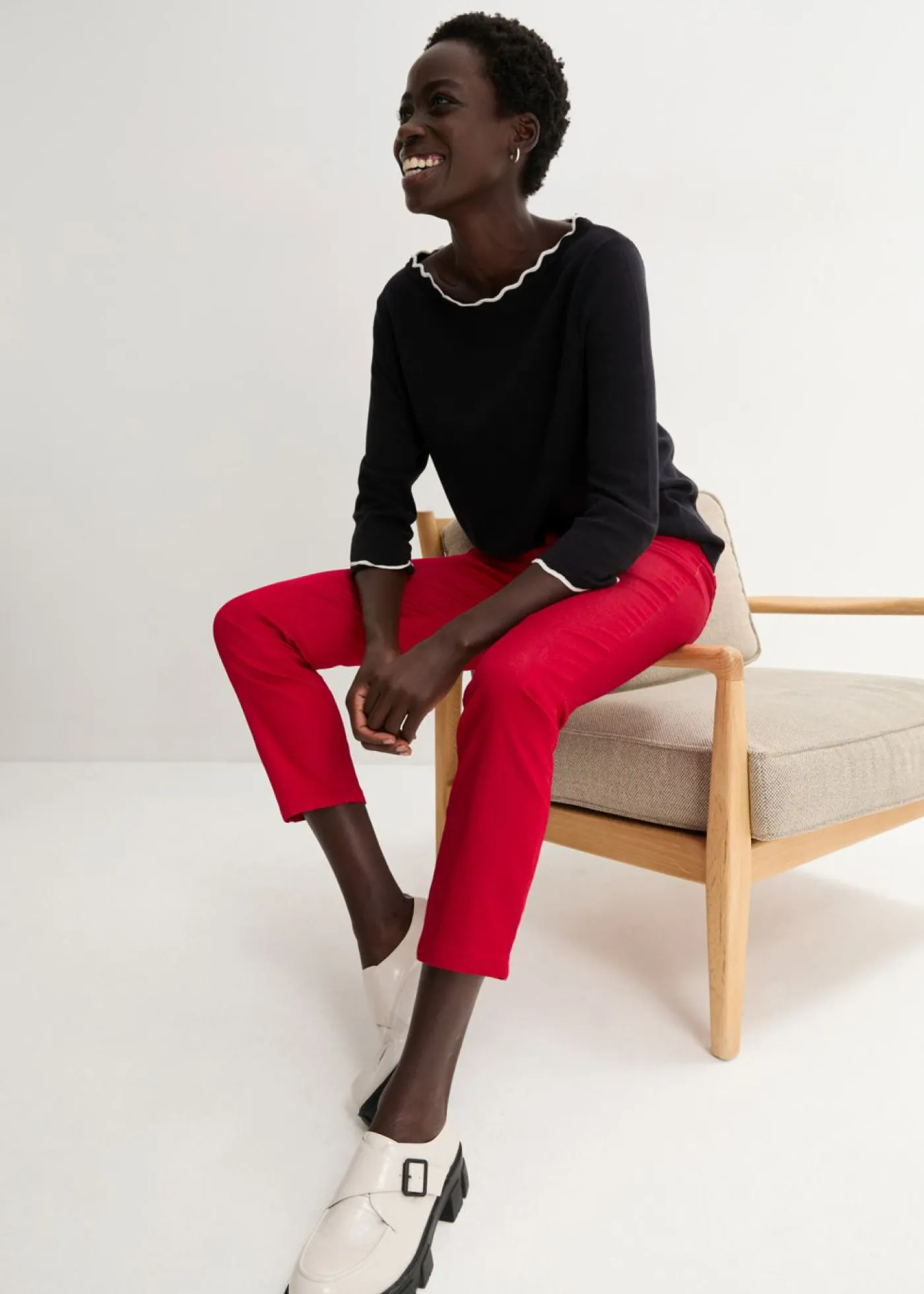 bonprix bonprix Pantalón elástico de algodón rojo cayena Discount