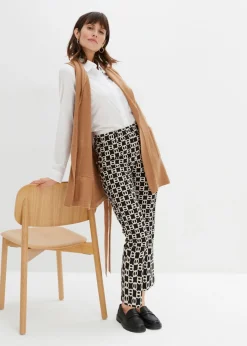 bonprix bonprix Pantalón elástico de bengalina Negro-blanco lana New