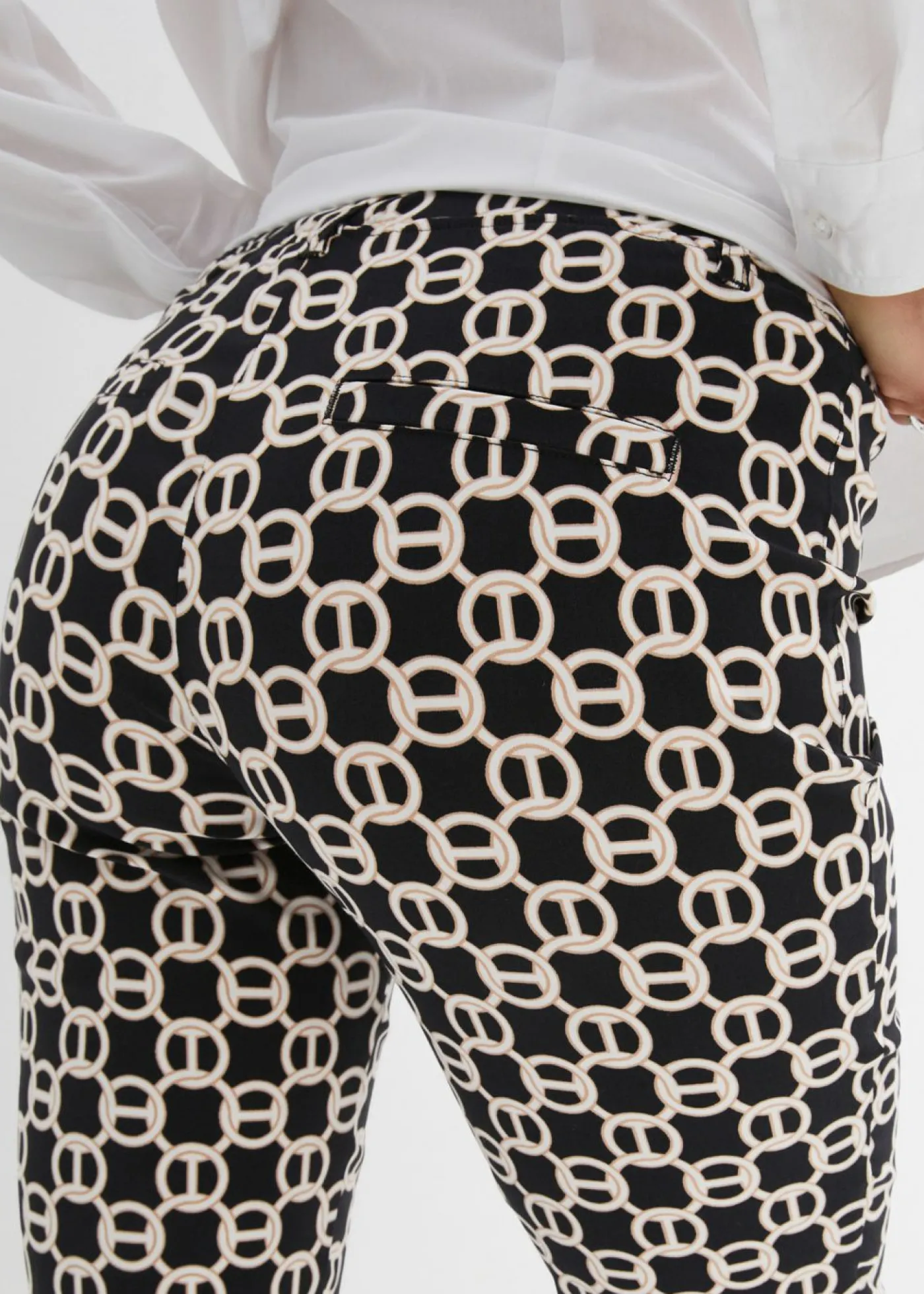 bonprix bonprix Pantalón elástico de bengalina Negro-blanco lana New