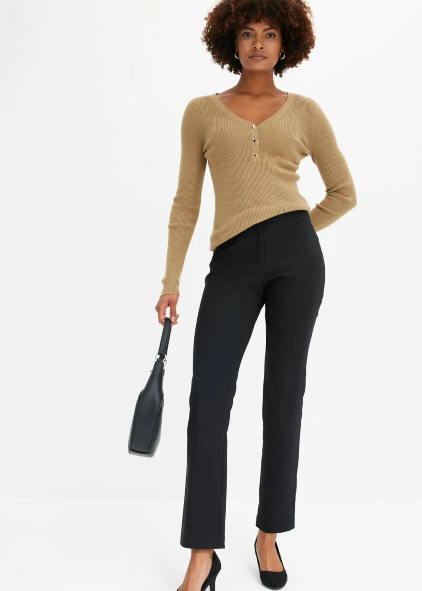 bonprix bonprix Pantalón elástico de bengalina Marrón grisáceo New