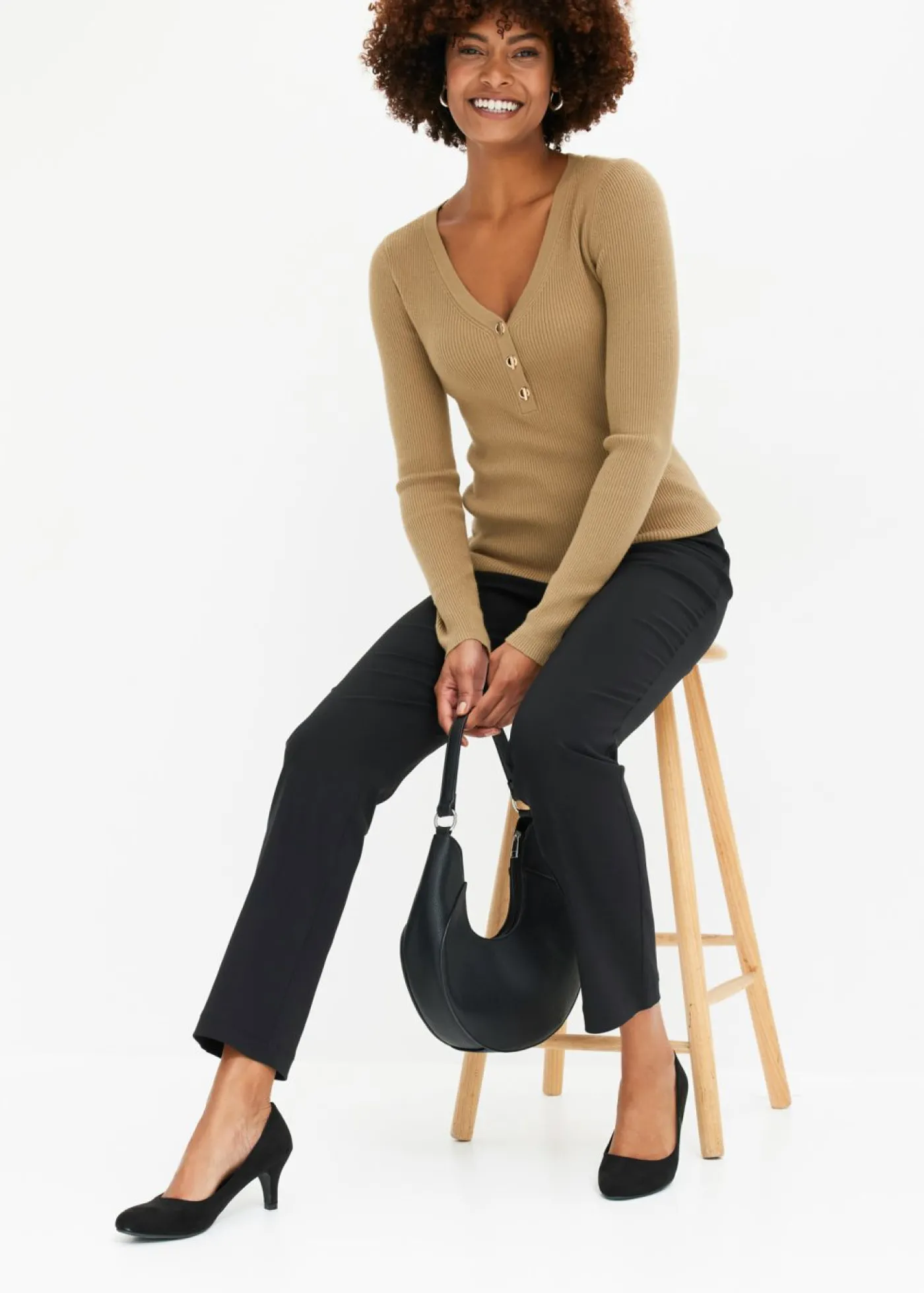 bonprix bonprix Pantalón elástico de bengalina Marrón grisáceo New