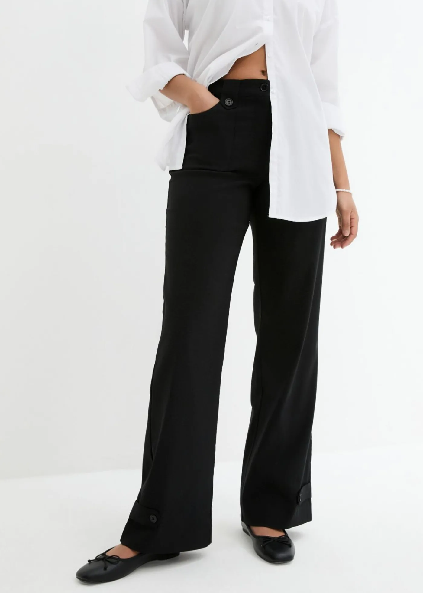 bonprix bonprix Pantalón elástico de bengalina con cintura cómoda Negro