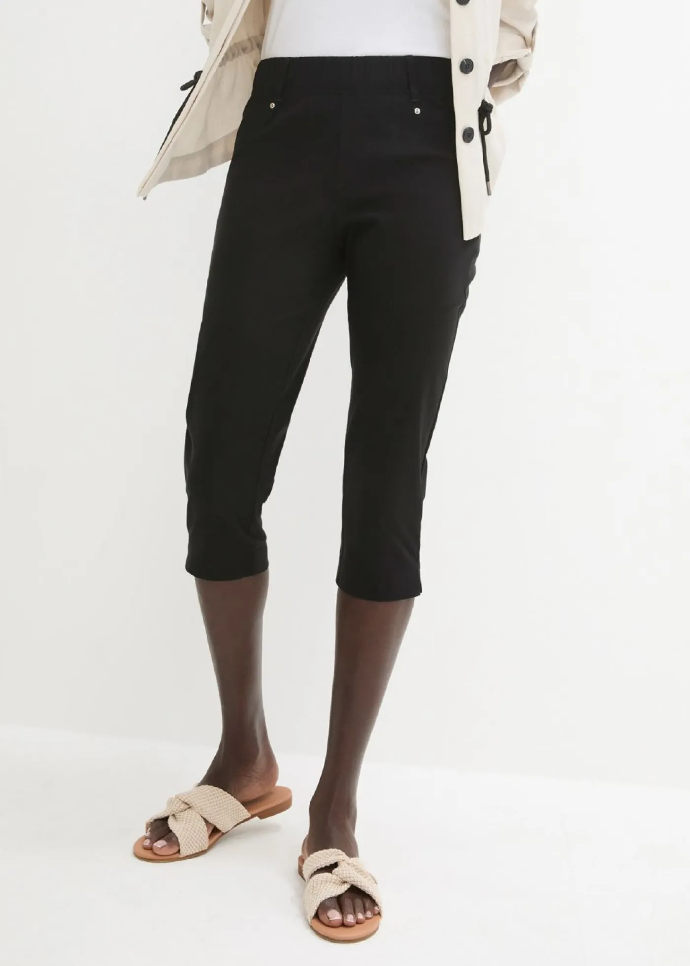 bonprix bonprix Pantalón elástico de corte capri con cintura elástica Negro Hot