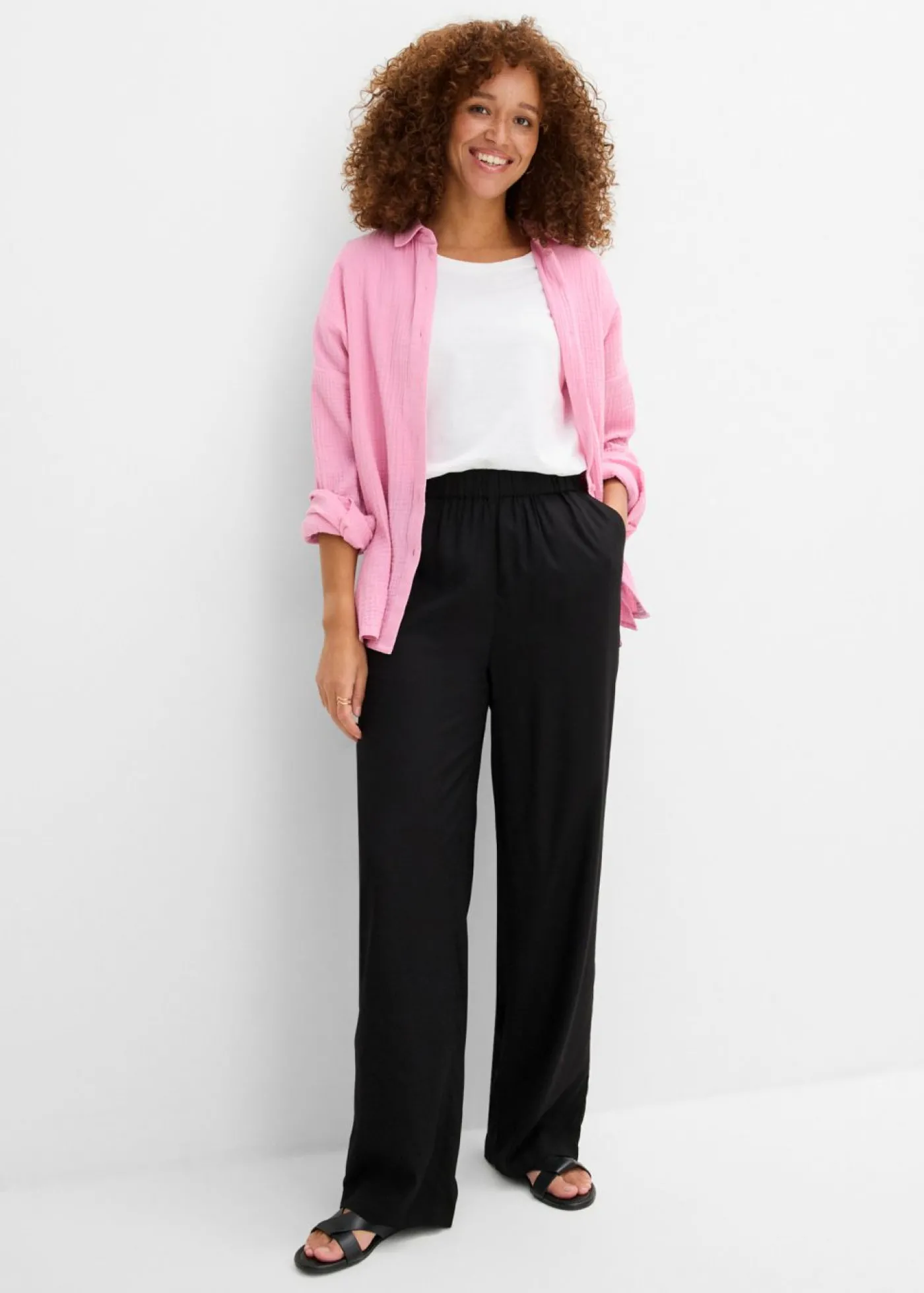 bonprix bonprix Pantalón elástico de viscosa con cinturilla cómoda Negro Online