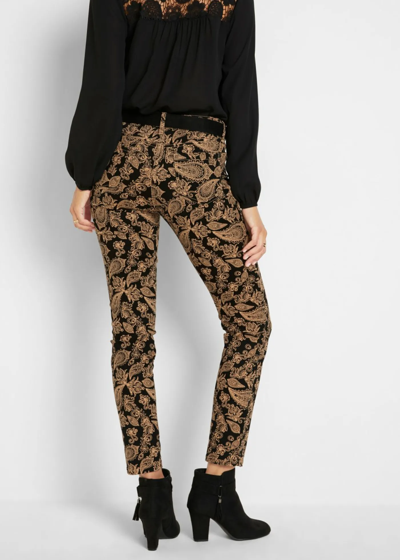 bonprix bonprix Pantalón elástico estampado Negro con patrón Paisley Online