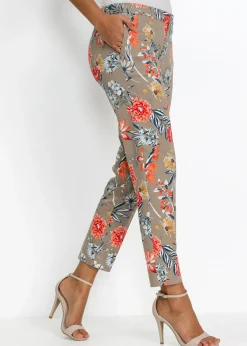bonprix bonprix Pantalón elásticos 7/8 Marrón grisáceo de flores Clearance