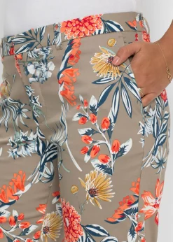 bonprix bonprix Pantalón elásticos 7/8 Marrón grisáceo de flores Clearance
