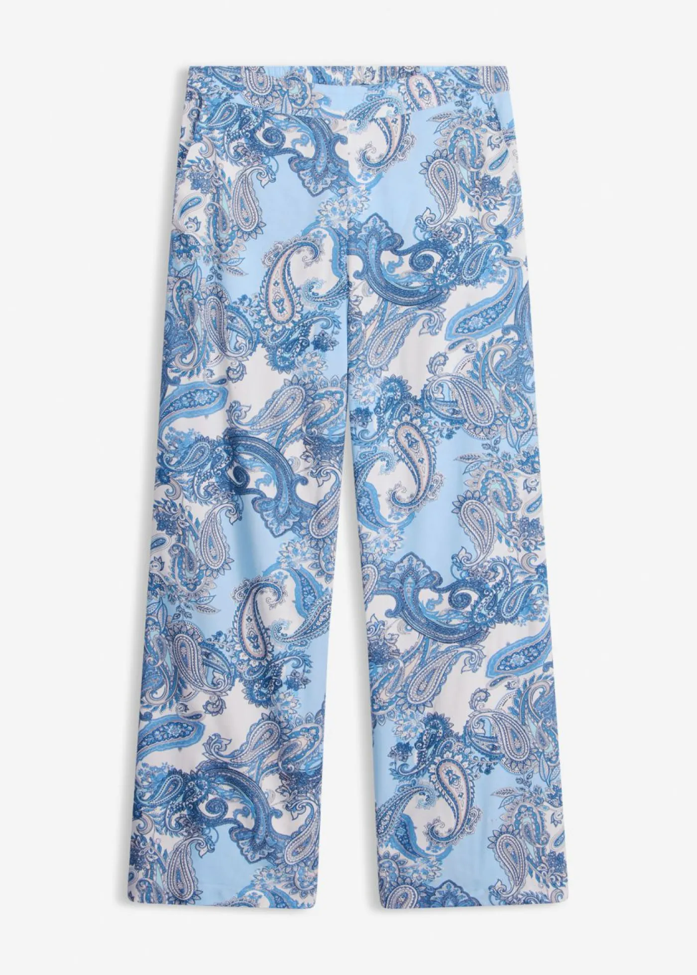 bonprix bonprix Pantalón estampado de viscosa fluida Blanco/azul claro con patrón paisley Hot