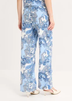 bonprix bonprix Pantalón estampado de viscosa fluida Blanco/azul claro con patrón paisley Hot