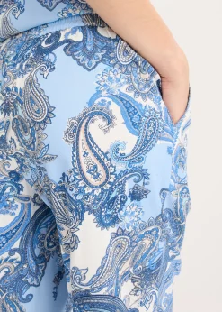 bonprix bonprix Pantalón estampado de viscosa fluida Blanco/azul claro con patrón paisley Hot