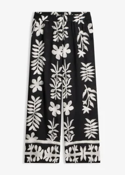 bonprix bonprix Pantalón estampado de viscosa fluida Negro-blanco New