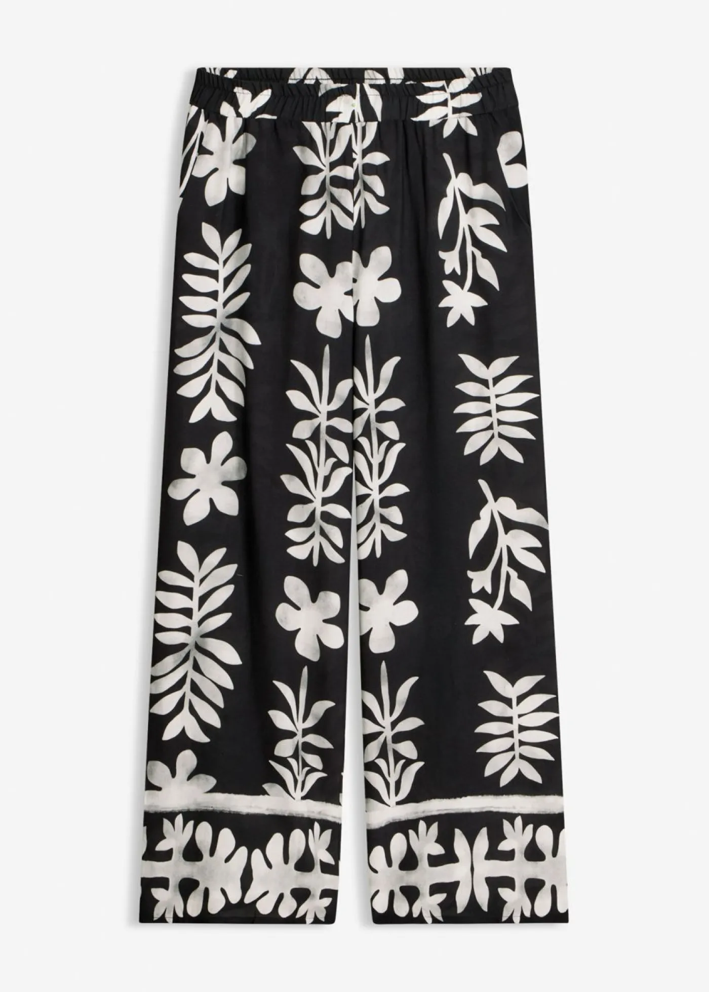 bonprix bonprix Pantalón estampado de viscosa fluida Negro-blanco New