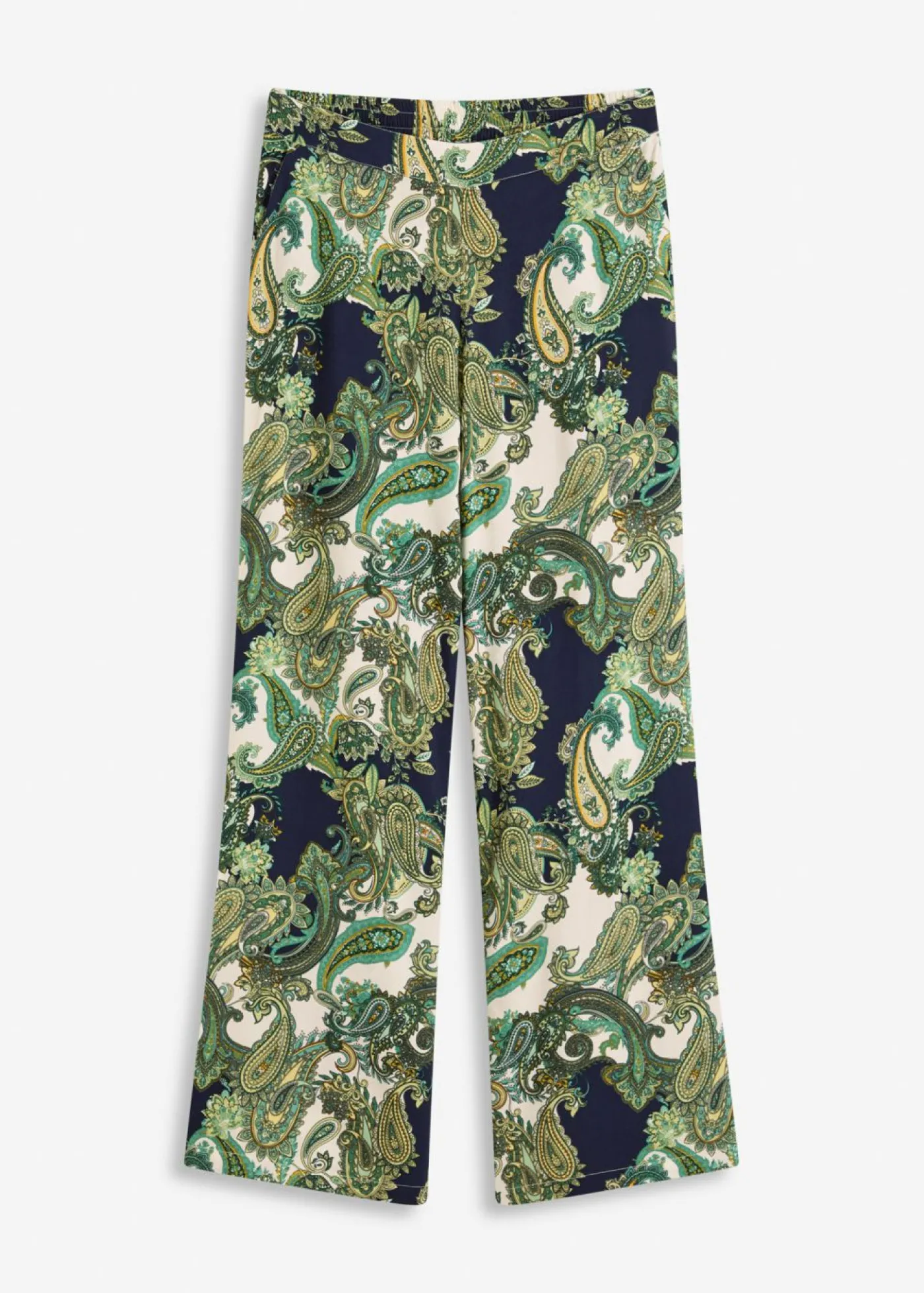 bonprix bonprix Pantalón estampado de viscosa fluida azul marino-blanco-verde claro Sale