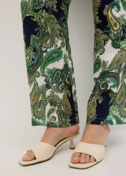 bonprix bonprix Pantalón estampado de viscosa fluida azul marino-blanco-verde claro Sale