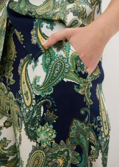 bonprix bonprix Pantalón estampado de viscosa fluida azul marino-blanco-verde claro Sale