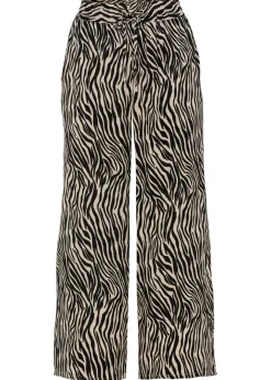 bonprix bonprix Pantalón estampado de viscosa fluida estampado cebra negro / arena Sale