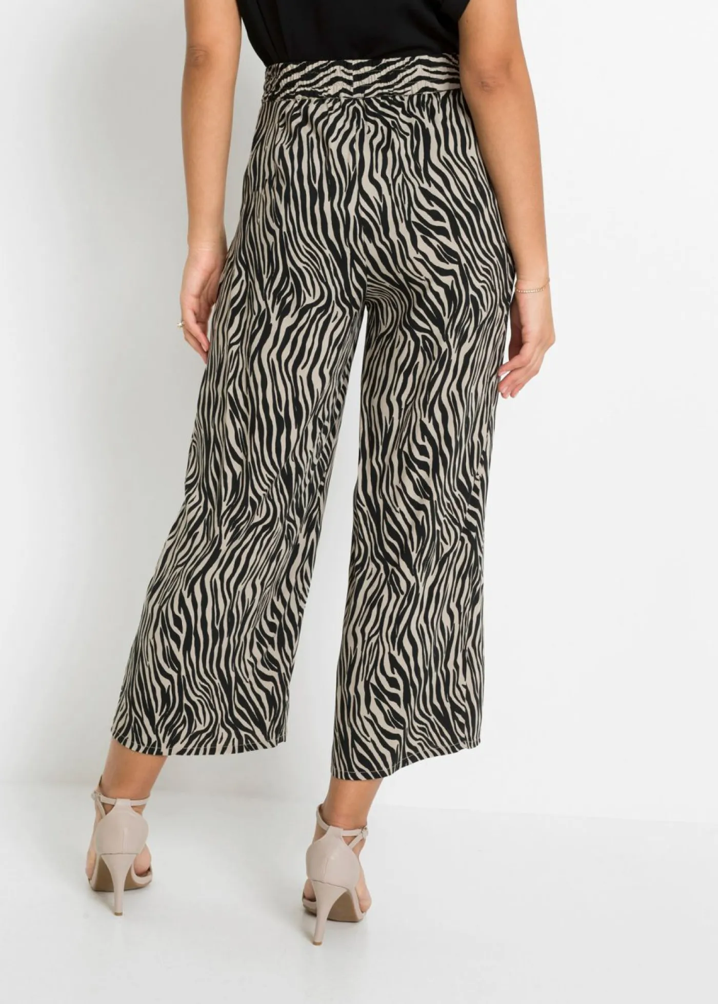 bonprix bonprix Pantalón estampado de viscosa fluida estampado cebra negro / arena Sale