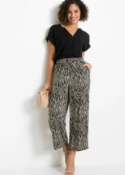 bonprix bonprix Pantalón estampado de viscosa fluida estampado cebra negro / arena Sale