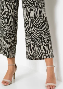 bonprix bonprix Pantalón estampado de viscosa fluida estampado cebra negro / arena Sale