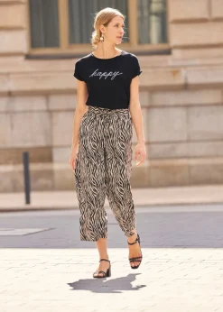 bonprix bonprix Pantalón estampado de viscosa fluida estampado cebra negro / arena Sale