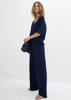 bonprix bonprix Pantalón estructurado de algodón puro Azul marino Discount