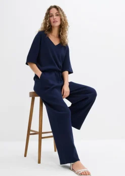 bonprix bonprix Pantalón estructurado de algodón puro Azul marino Discount