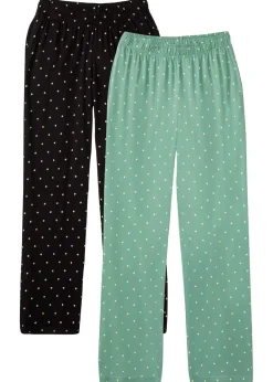 bonprix bonprix Pantalón largo de pijama de algodón puro (2 unidades) salvia ahumado+negro topos Best