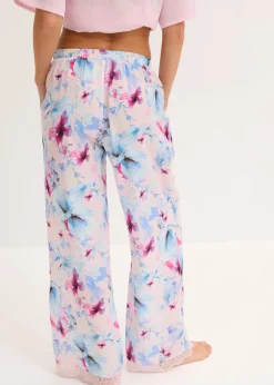 bonprix bonprix Pantalón largo de pijama de satén brillante rosa claro con flores New