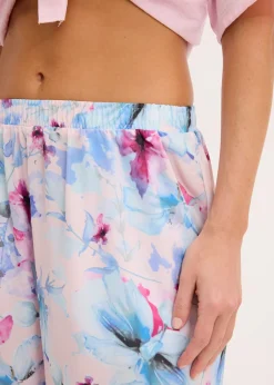 bonprix bonprix Pantalón largo de pijama de satén brillante rosa claro con flores New