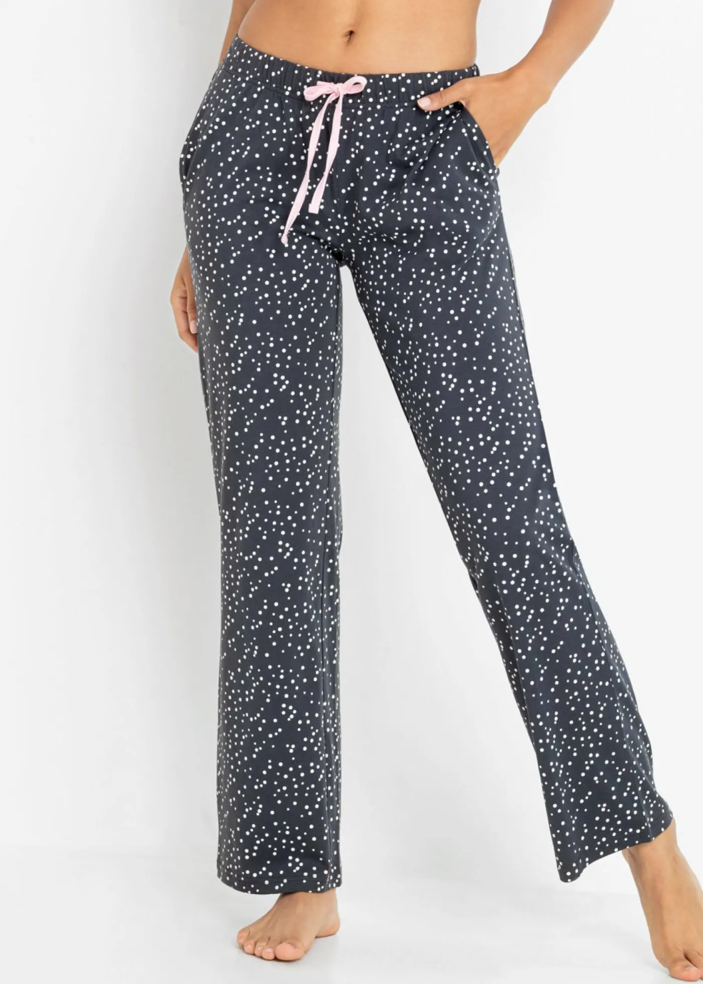 bonprix bonprix Pantalón largo de pijama de algodón orgánico puro (2 unidades) Azul grisáceo con lunares/rosa empolvado Sale