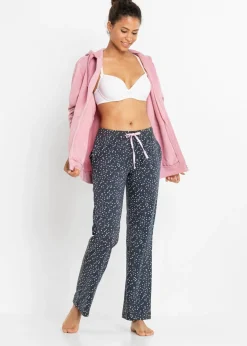 bonprix bonprix Pantalón largo de pijama de algodón orgánico puro (2 unidades) Azul grisáceo con lunares/rosa empolvado Sale