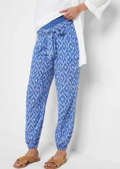 bonprix bonprix Pantalón ligero premamá de viscosa con corte holgado Azul zafiro-blanco con estampado gráfico Discount