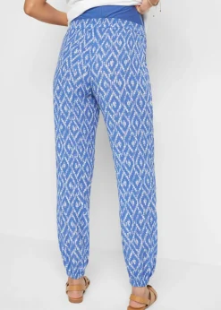 bonprix bonprix Pantalón ligero premamá de viscosa con corte holgado Azul zafiro-blanco con estampado gráfico Discount