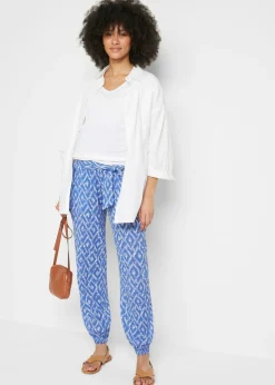 bonprix bonprix Pantalón ligero premamá de viscosa con corte holgado Azul zafiro-blanco con estampado gráfico Discount