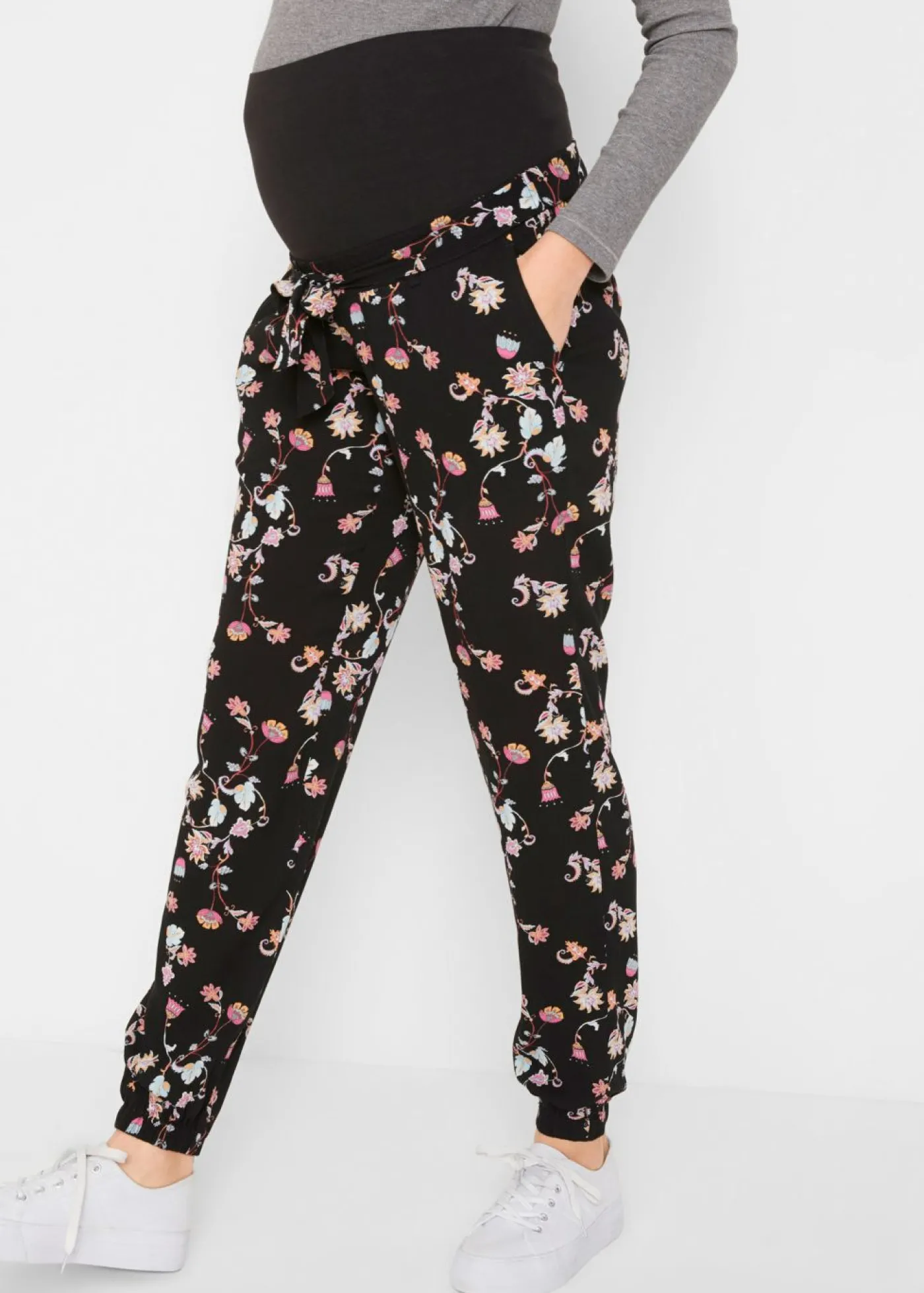 bonprix bpc bonprix collection Pantalón ligero premamá de viscosa con corte holgado Negro estampado Sale