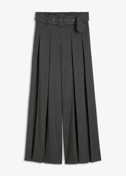 bonprix bonprix Pantalón Marlene ancho con mezcla de viscosa fluida Antracita jaspeado