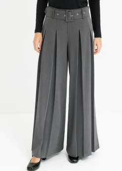 bonprix bonprix Pantalón Marlene ancho con mezcla de viscosa fluida Antracita jaspeado