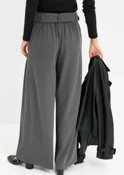 bonprix bonprix Pantalón Marlene ancho con mezcla de viscosa fluida Antracita jaspeado