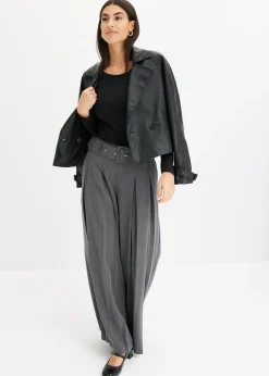 bonprix bonprix Pantalón Marlene ancho con mezcla de viscosa fluida Antracita jaspeado