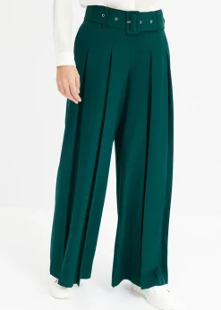 bonprix bonprix Pantalón Marlene ancho con mezcla de viscosa fluida Verde intenso New