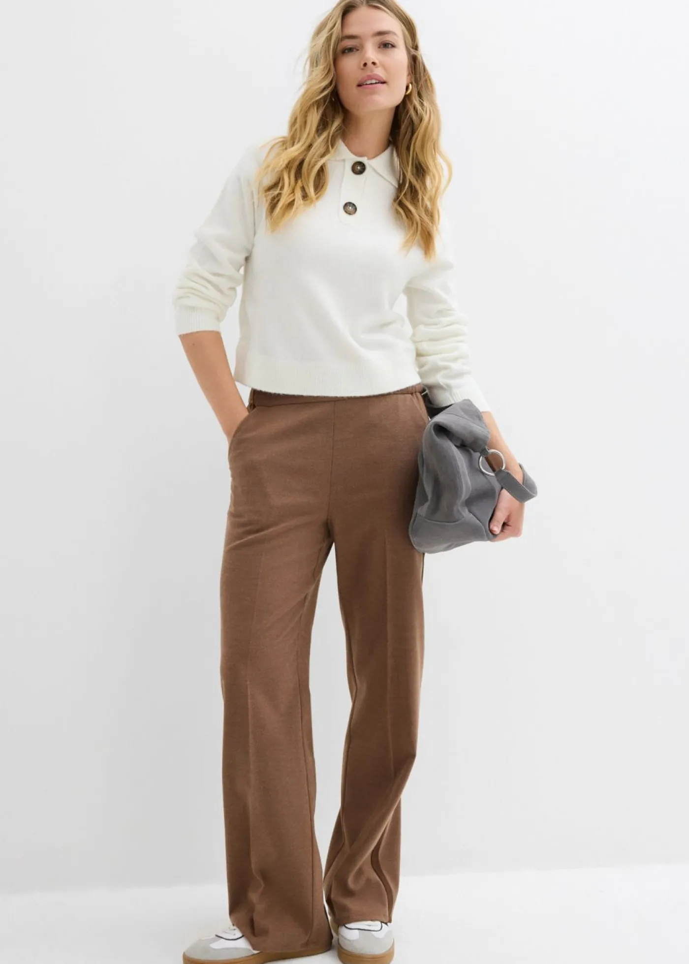 bonprix bonprix Pantalón Marlene con aspecto de lana marrón pimienta moteado Sale