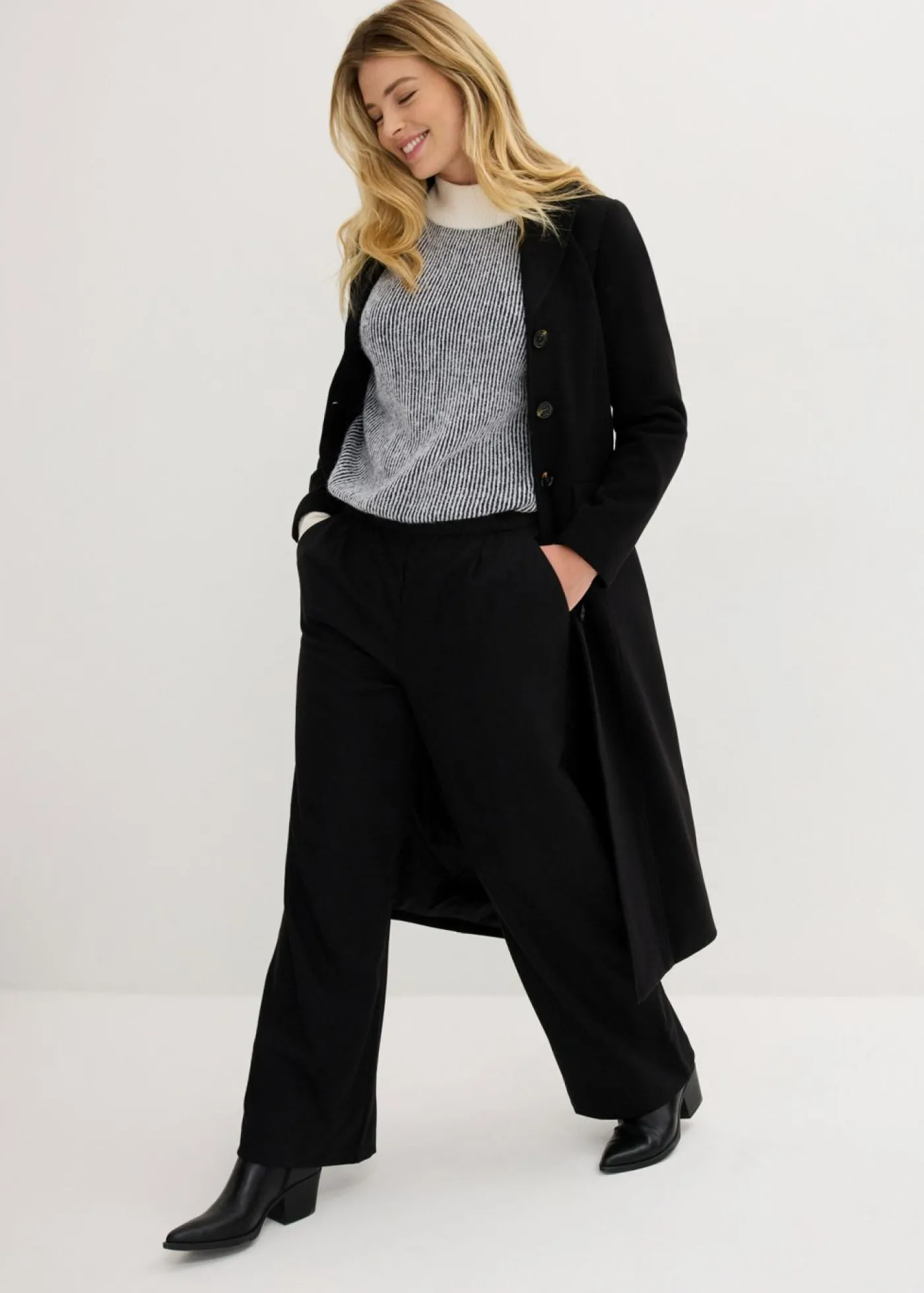 bonprix bonprix Pantalón Marlene con aspecto de lana Negro Online