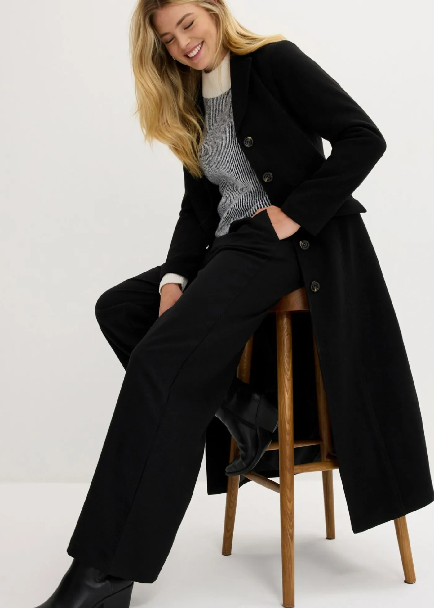 bonprix bonprix Pantalón Marlene con aspecto de lana Negro Online