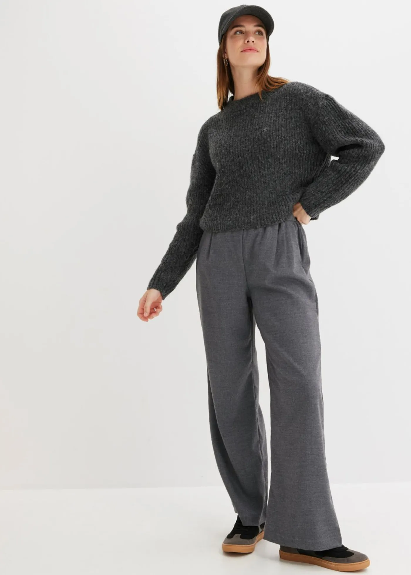 bonprix bonprix Pantalón Marlene con aspecto de lana Antracita jaspeado Outlet