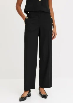 bonprix bonprix Pantalón Marlene con botones decorativos Negro Clearance