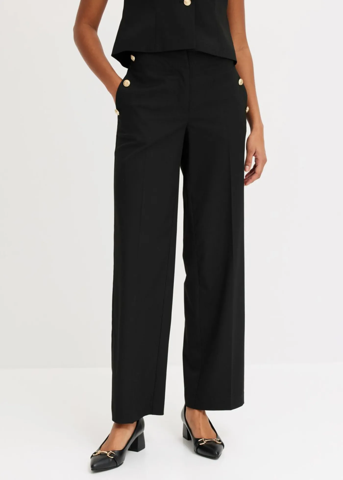 bonprix bonprix Pantalón Marlene con botones decorativos Negro Clearance