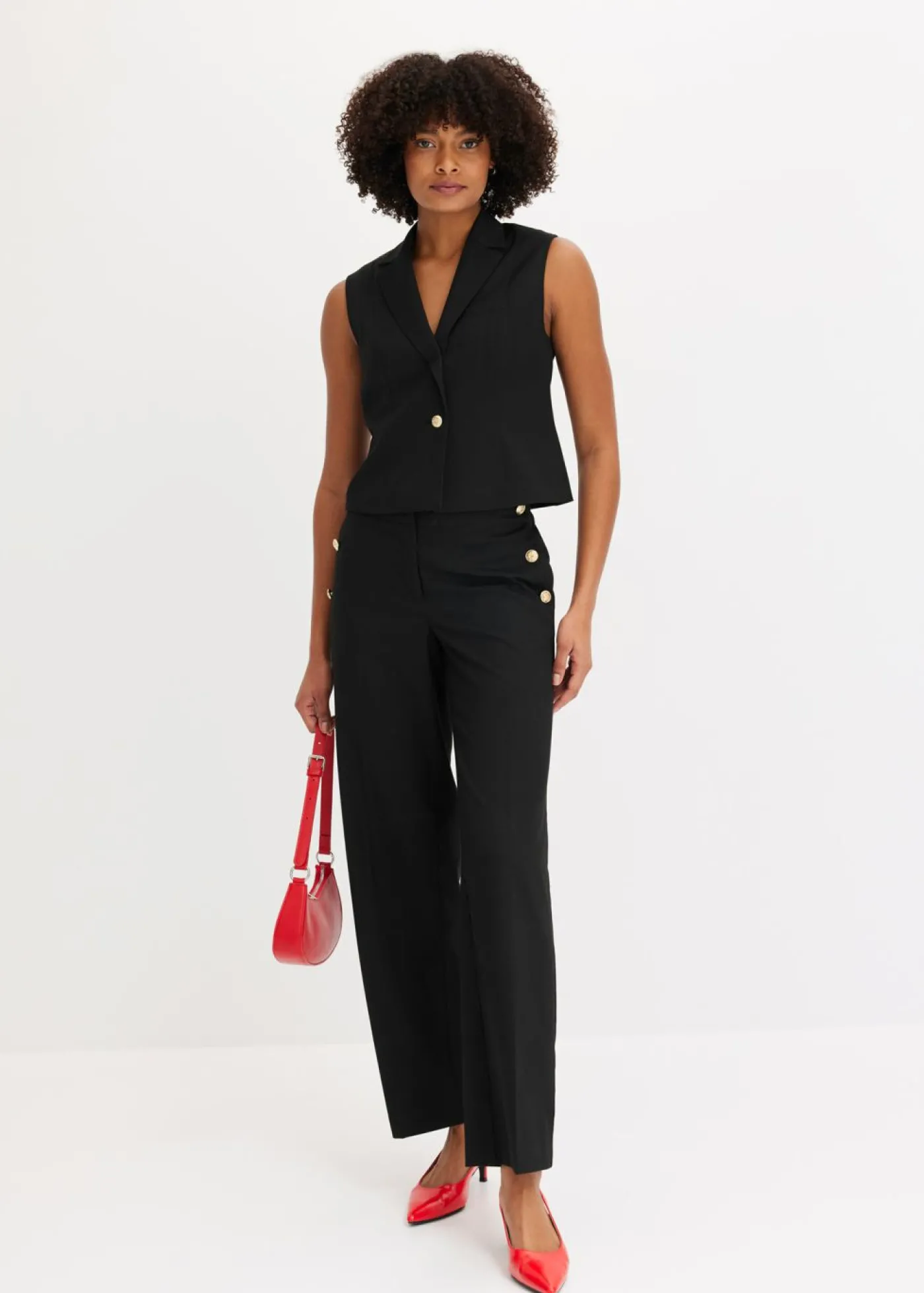 bonprix bonprix Pantalón Marlene con botones decorativos Negro Clearance