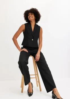 bonprix bonprix Pantalón Marlene con botones decorativos Negro Clearance